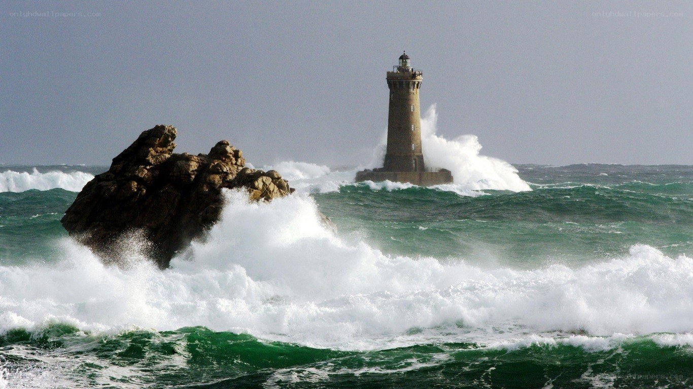 Lighthouse in stormy sea
