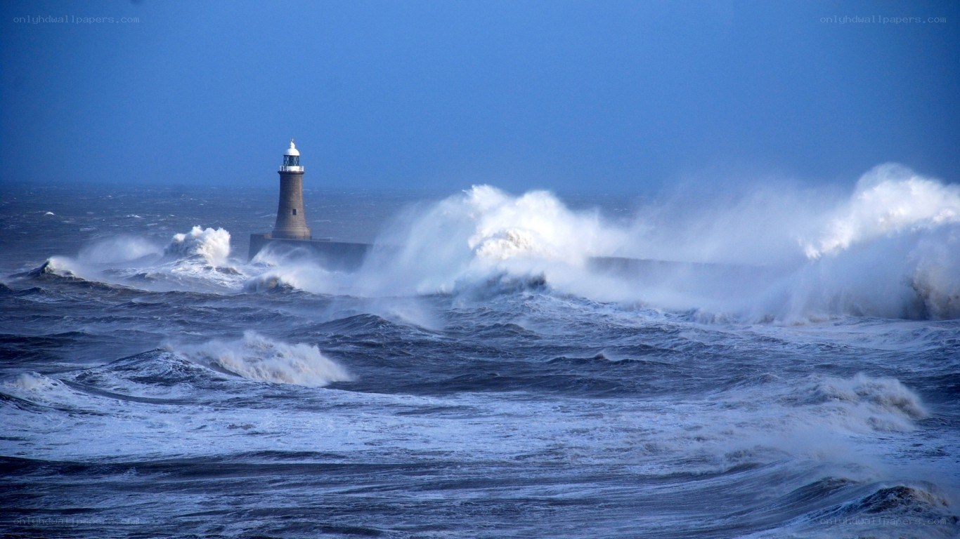 Lighthouse in stormy sea