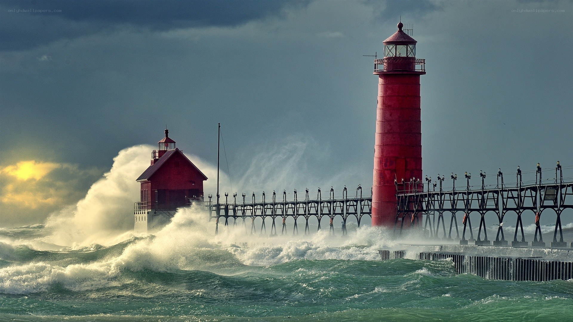 Lighthouse in stormy sea