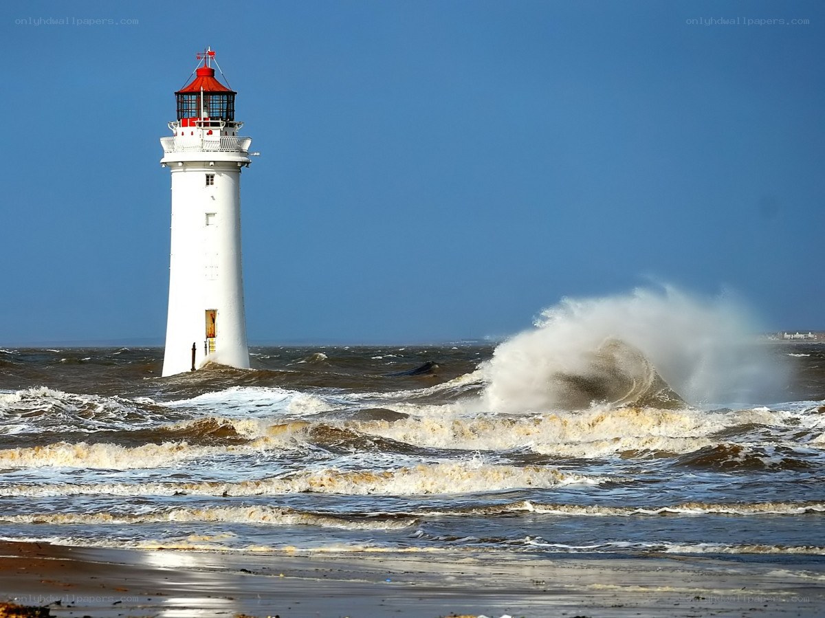 Lighthouse in stormy sea