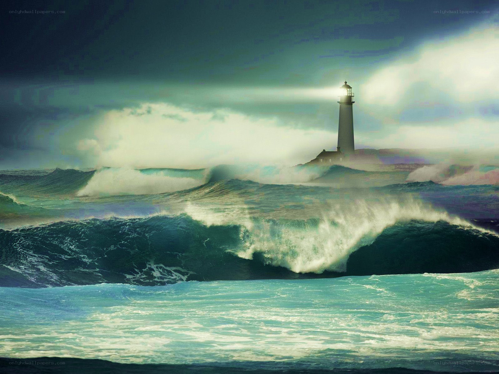 Lighthouse in stormy sea