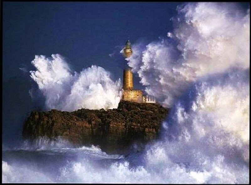 Lighthouse in stormy sea