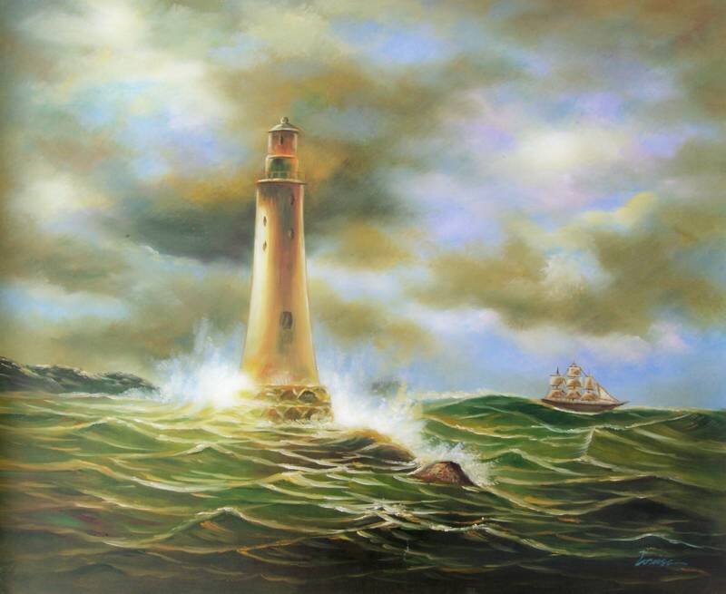 Lighthouse in stormy sea