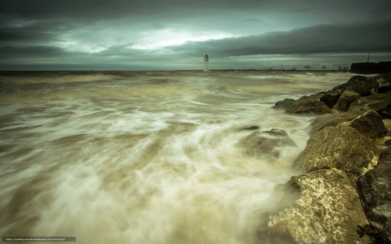 Lighthouse in Stormy Sea — Gray