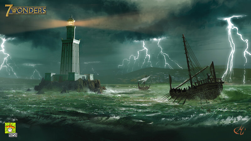Lighthouse in Stormy Sea — Green, Dramatic