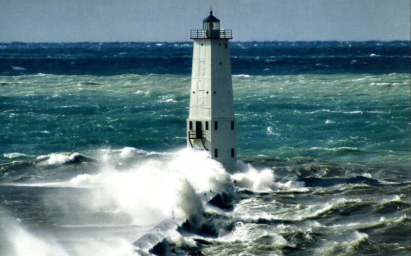 Lighthouse in Stormy Sea — White
