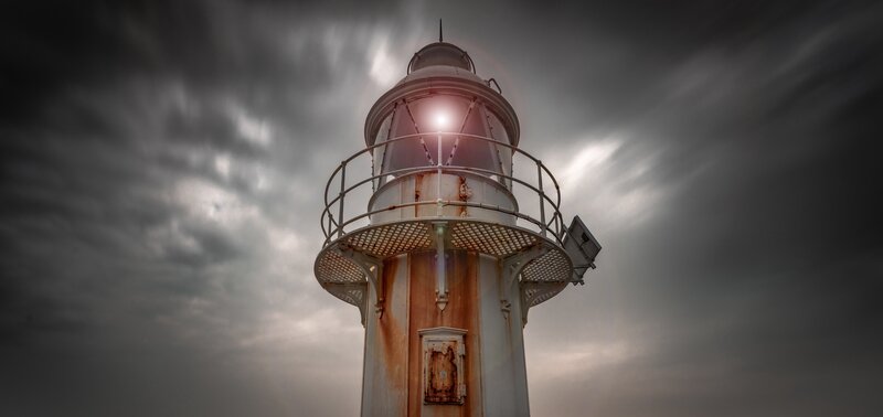 Lighthouse in Stormy Sky — Gray
