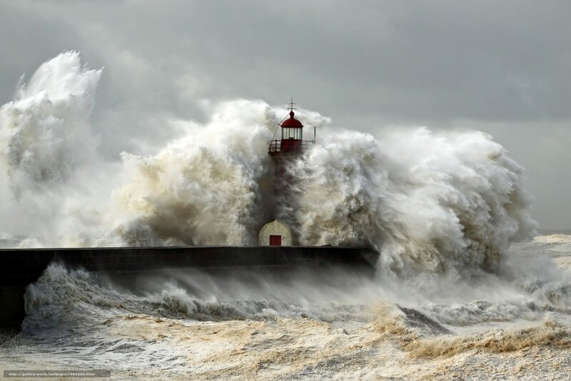 Lighthouse in stormy waves