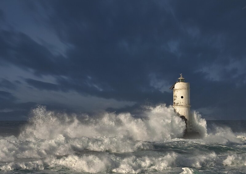 Lighthouse in Stormy Waves — Blue