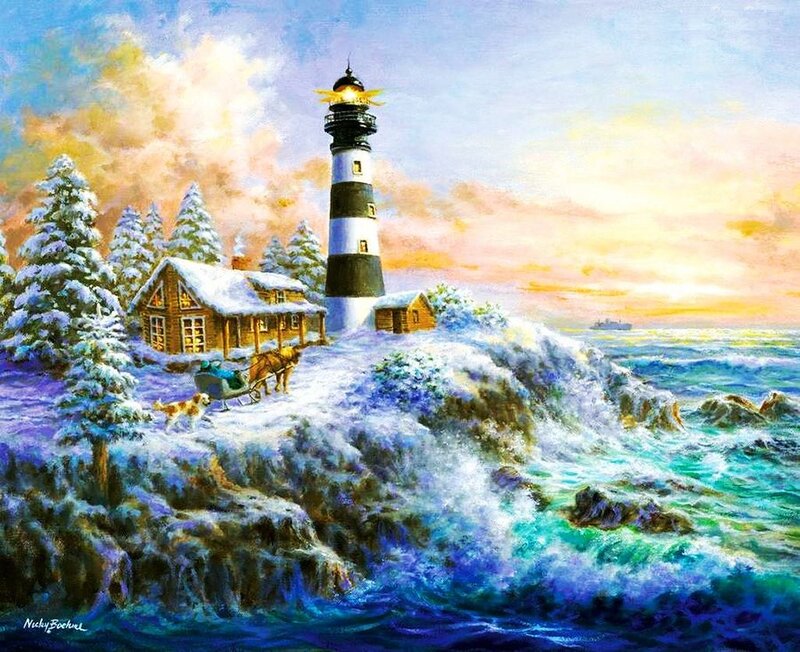 Lighthouse in Winter — Blue, Dramatic