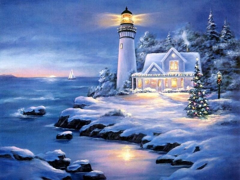 Lighthouse in Winter — Blue