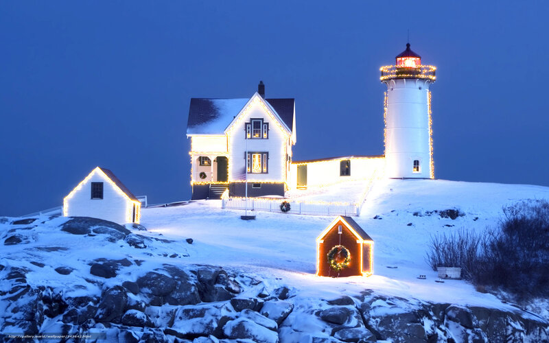 Lighthouse in winter landscape