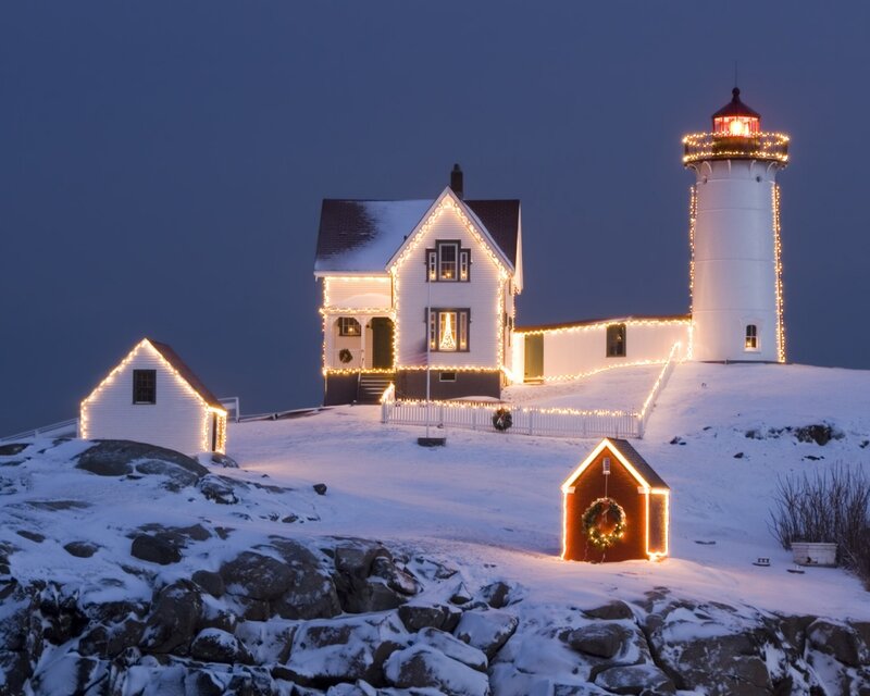 Lighthouse in winter lights