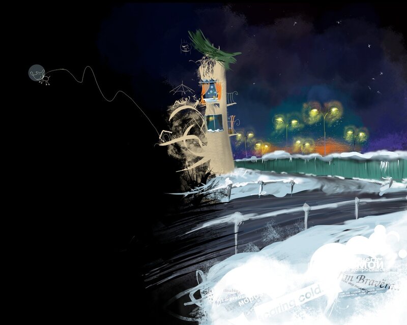 lighthouse in winter storm