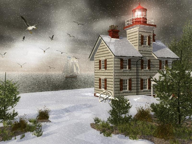 Lighthouse in Winter — White