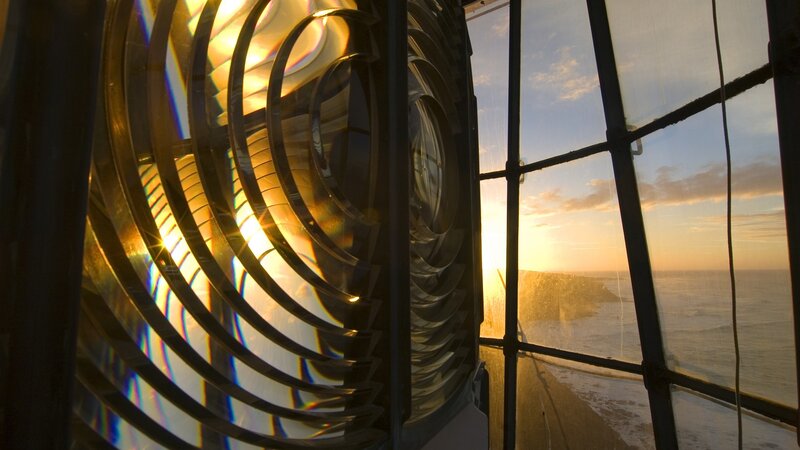 lighthouse lens at sunset