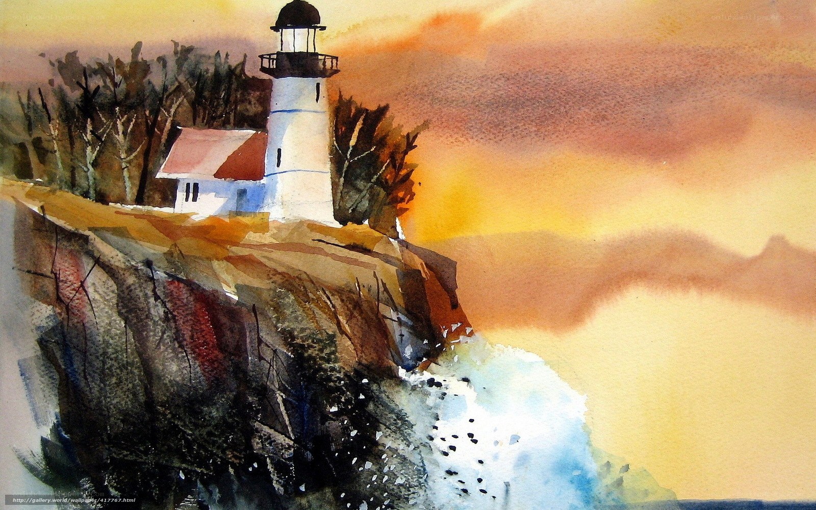 Lighthouse on a cliff at sunset
