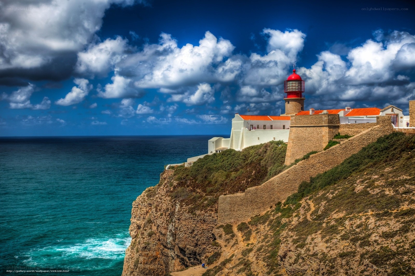 Lighthouse on a cliff by the sea