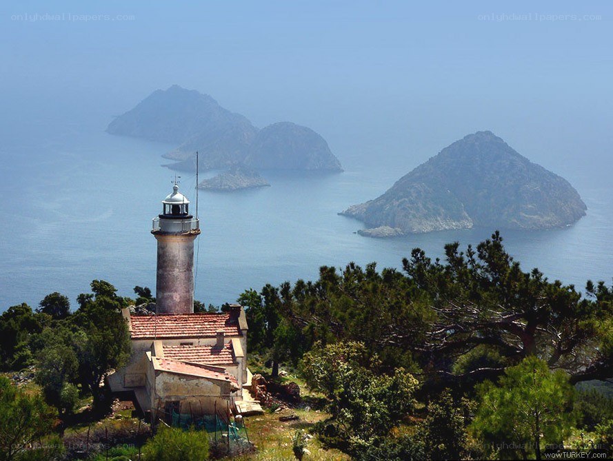 Lighthouse on a coastal hill
