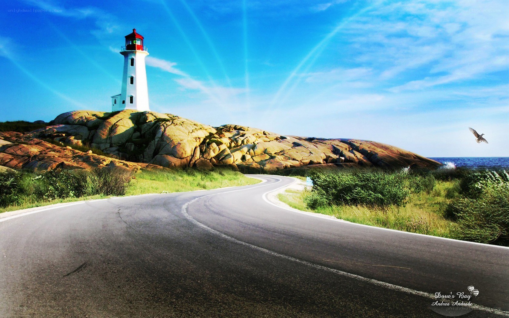 Lighthouse on a coastal road