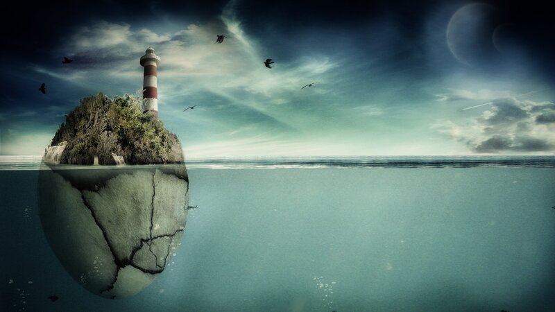 lighthouse on a cracked island