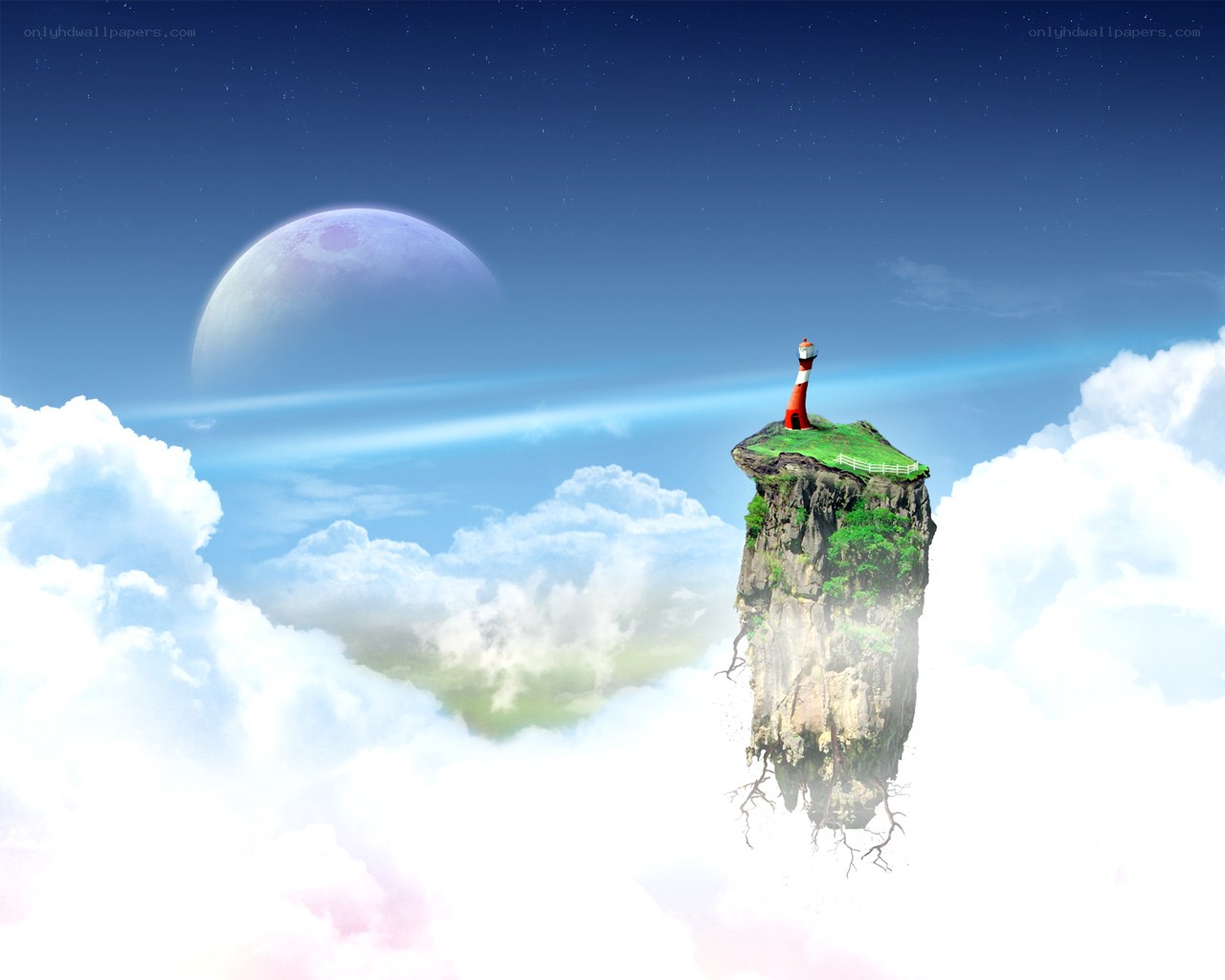 lighthouse on a floating island