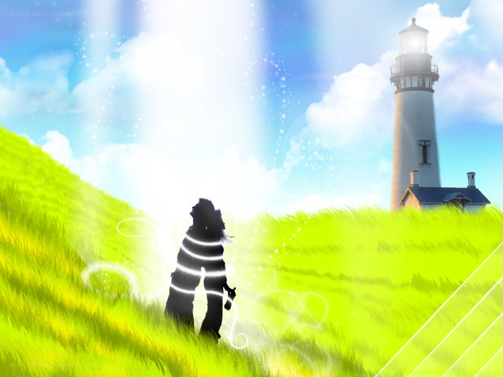 Lighthouse on a grassy hill