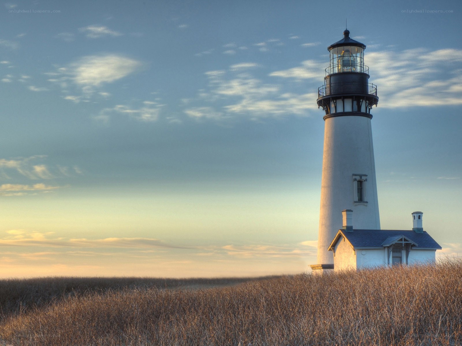 Lighthouse on a grassy hill