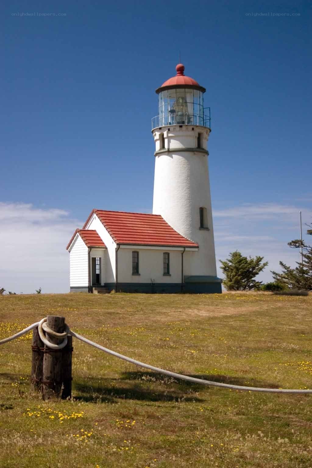lighthouse on a grassy hill