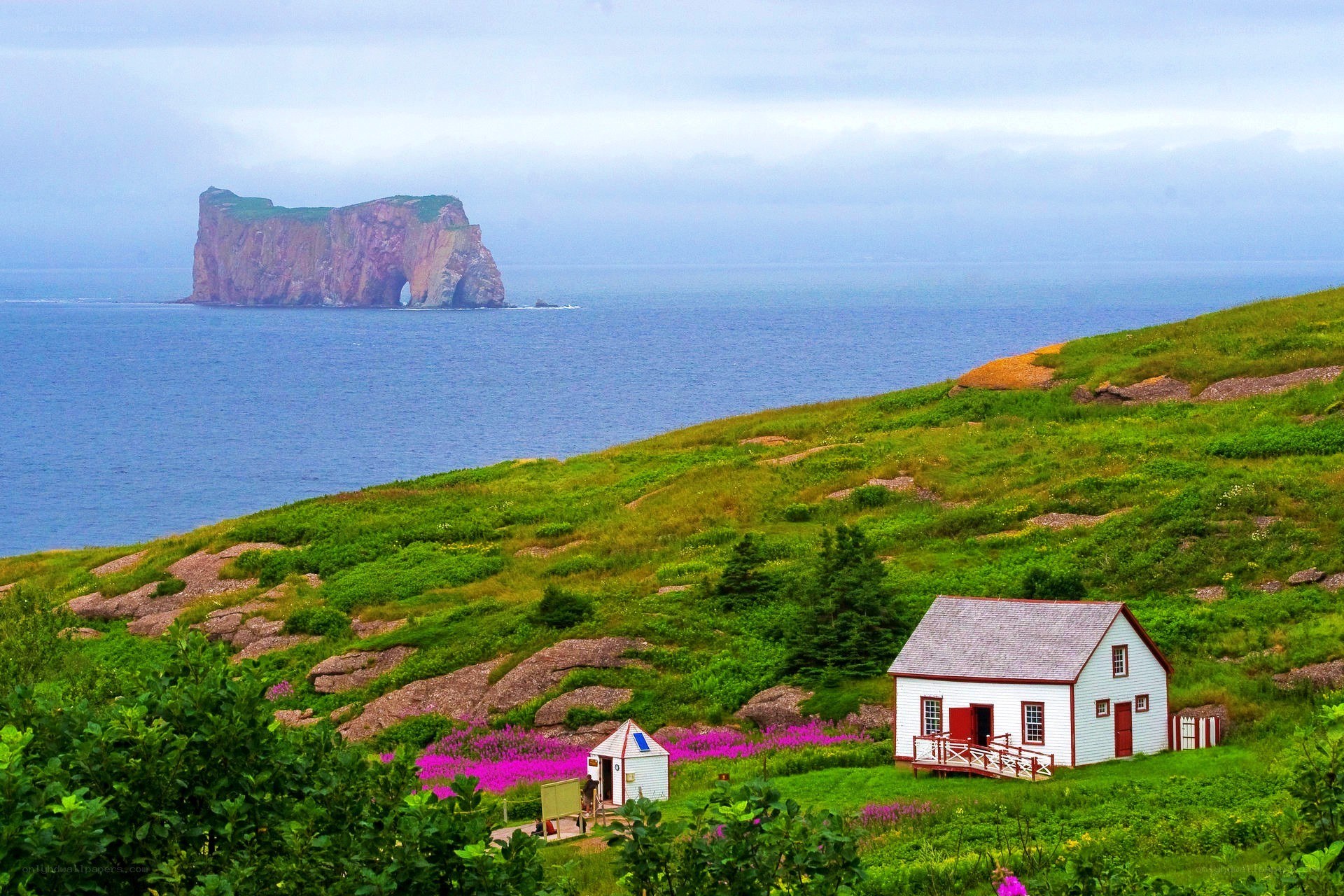 Lighthouse on a green hill