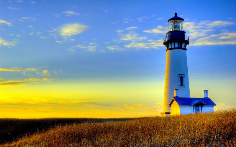 Lighthouse on a Hill — Blue, Serene