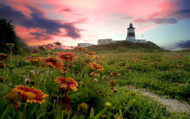 Lighthouse on a Hill — Pink, Dramatic