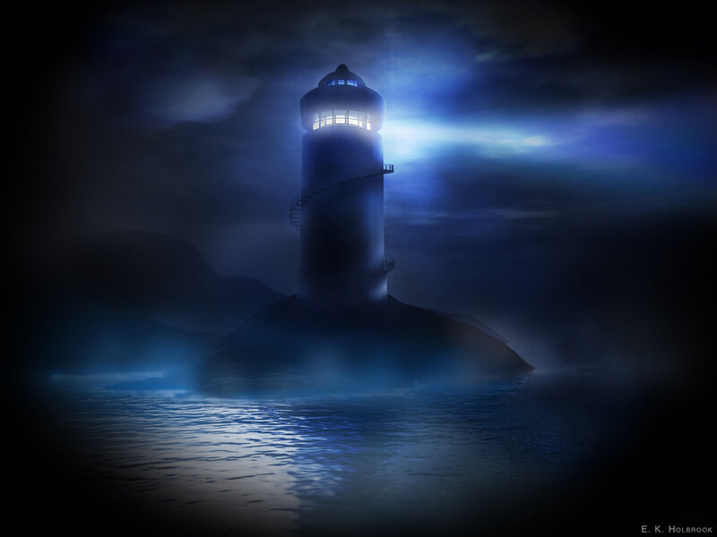 Lighthouse on a misty night