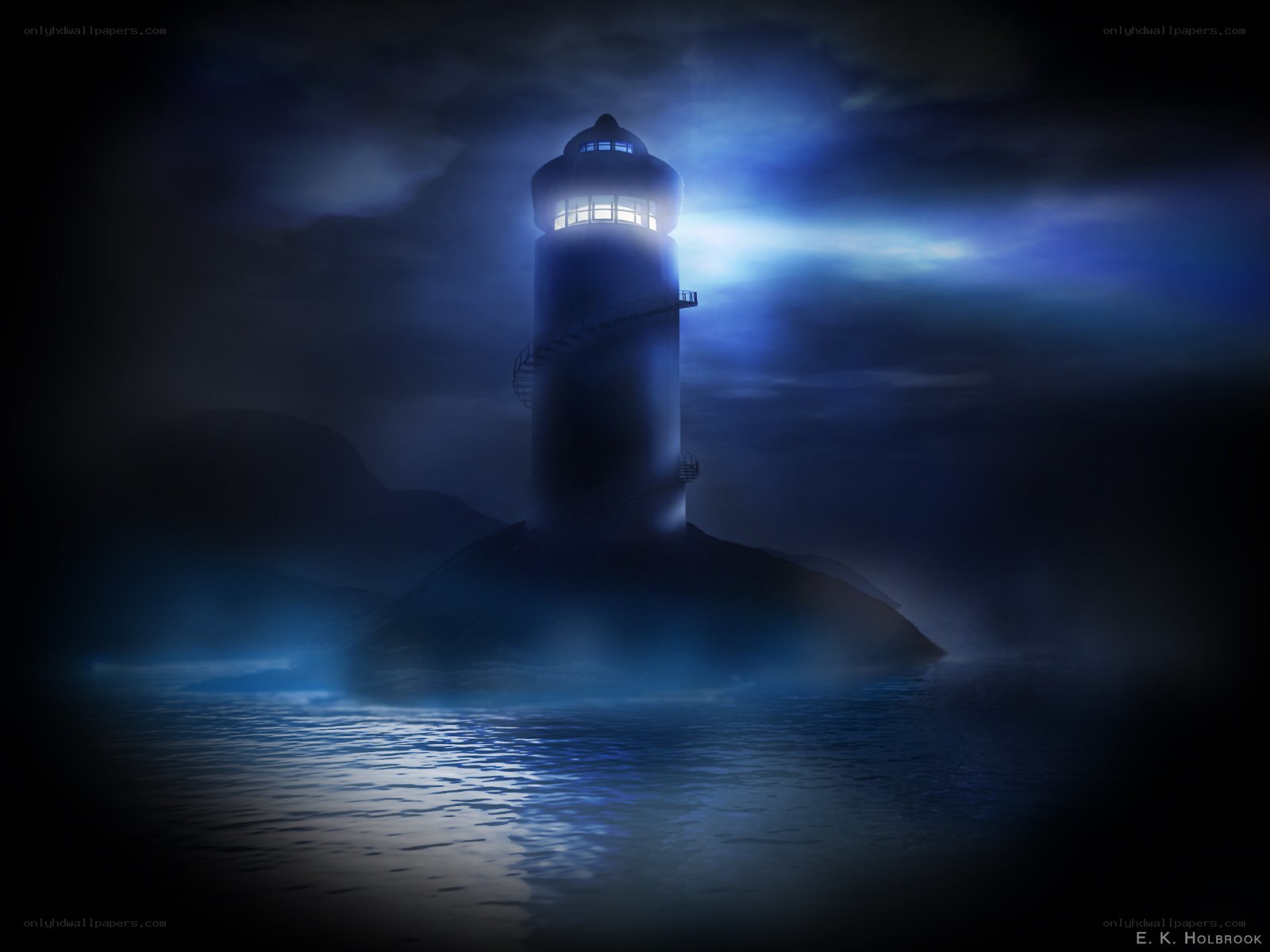 Lighthouse on a misty night