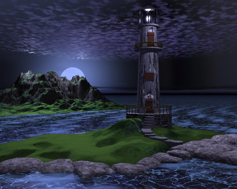 Lighthouse on a moonlit island