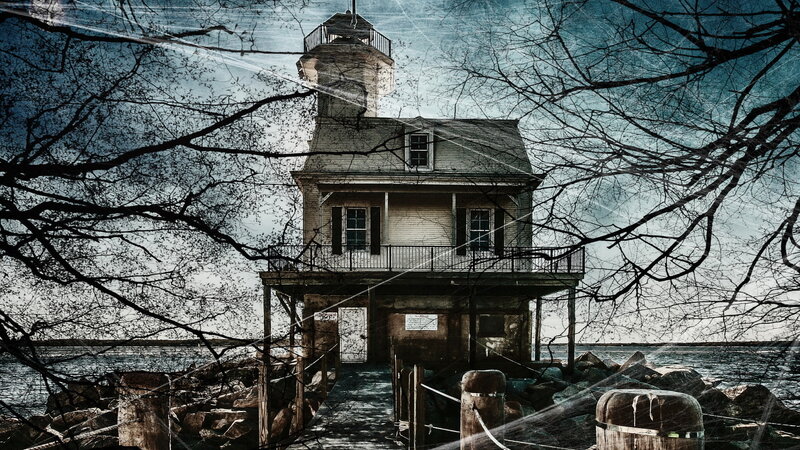 Lighthouse on a Pier — Blue, Dramatic