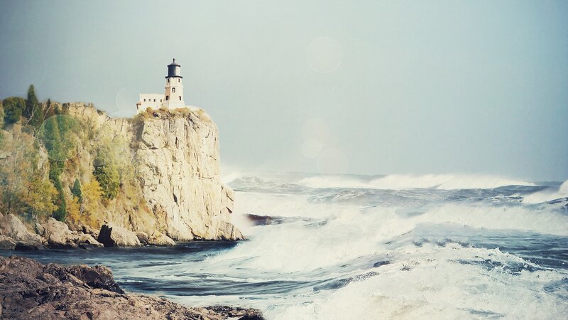 Lighthouse on a rocky cliff