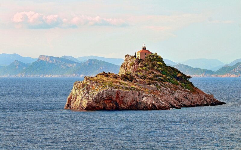Lighthouse on a rocky island