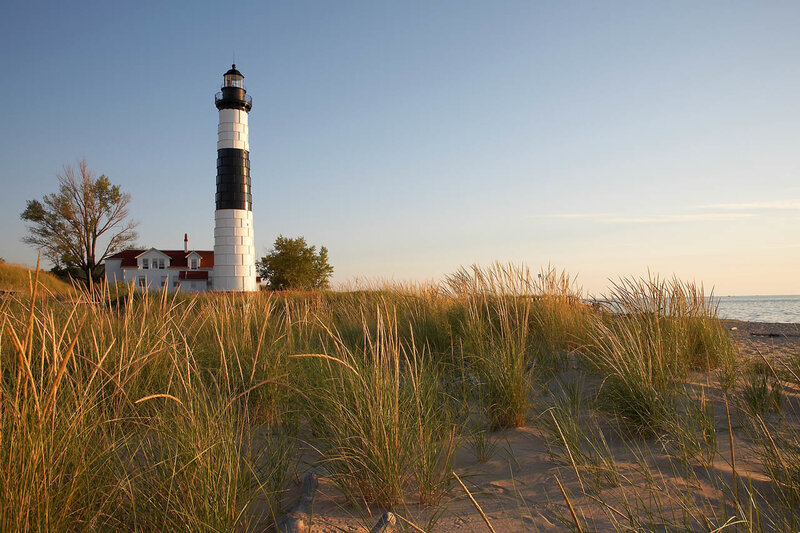 Lighthouse on a sandy beach
