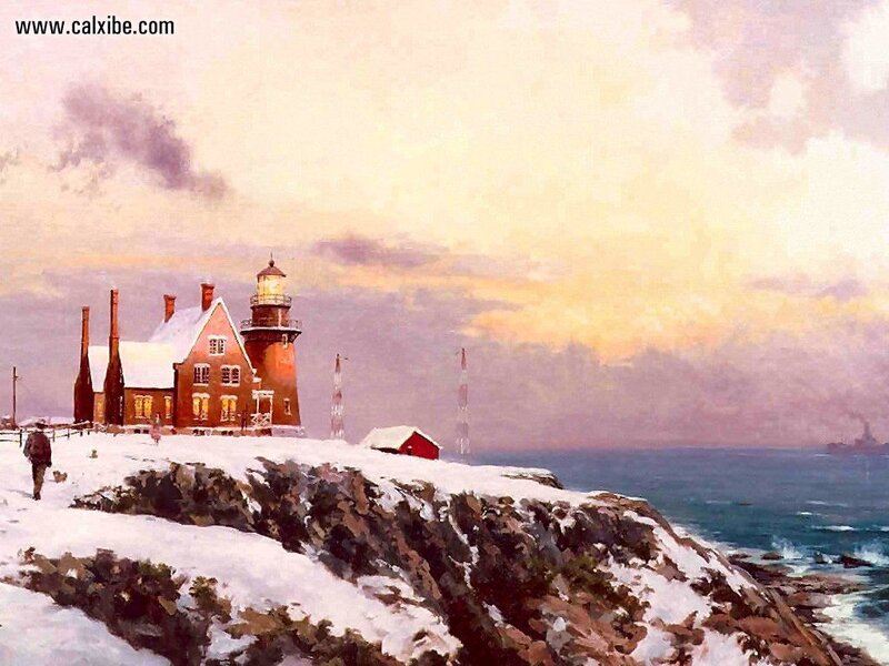 Lighthouse on a snowy cliff