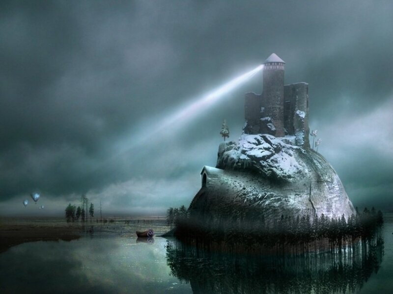 lighthouse on a snowy island