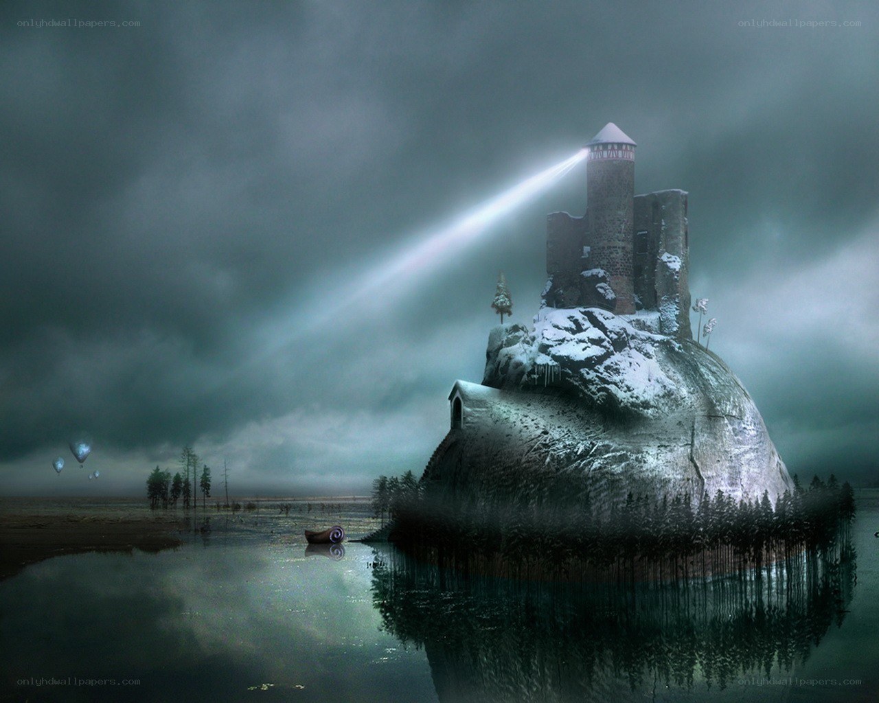 Lighthouse on a snowy island