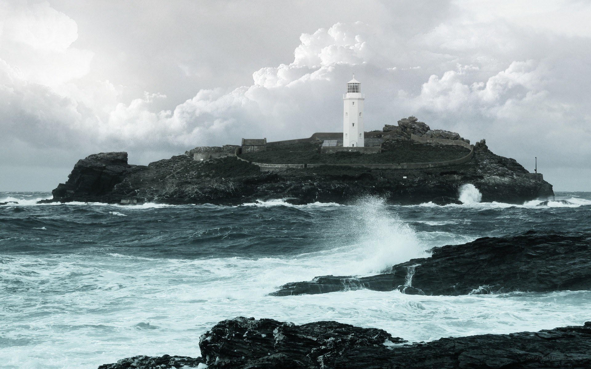 Lighthouse on a stormy island