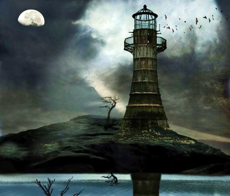 lighthouse on a stormy island