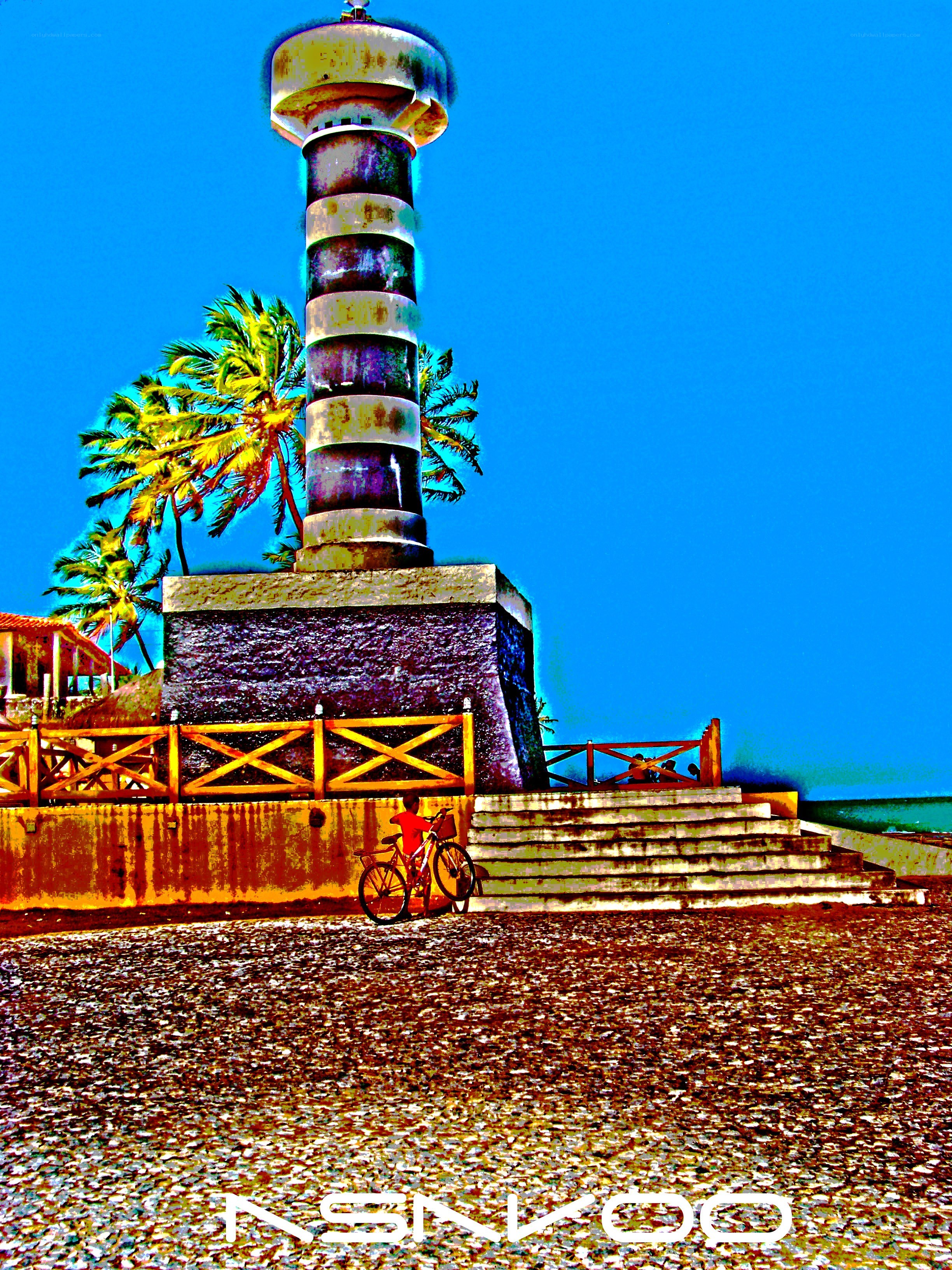 Lighthouse on a tropical beach