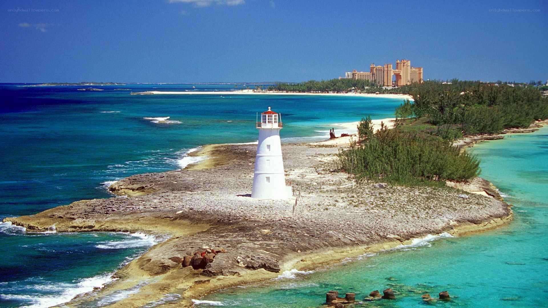 lighthouse on a tropical island