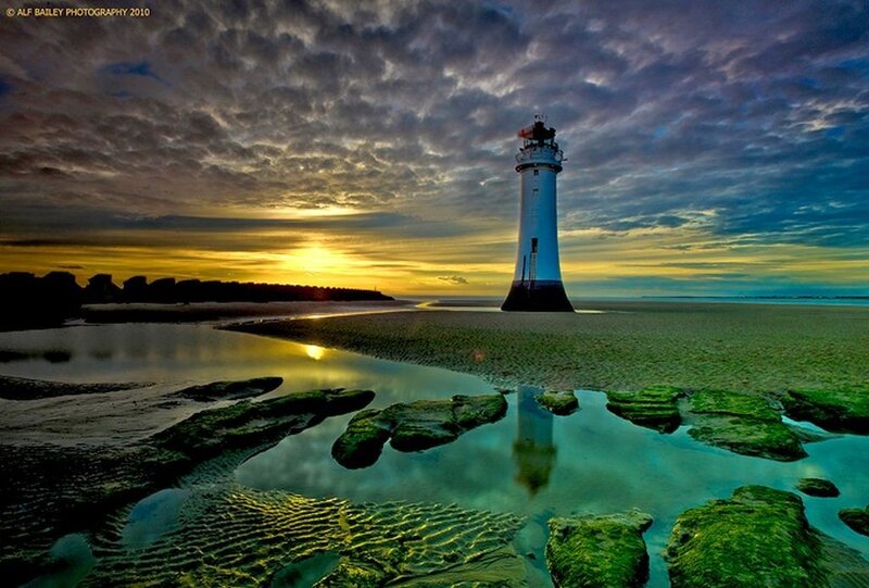 Lighthouse on Beach — Blue, Dramatic