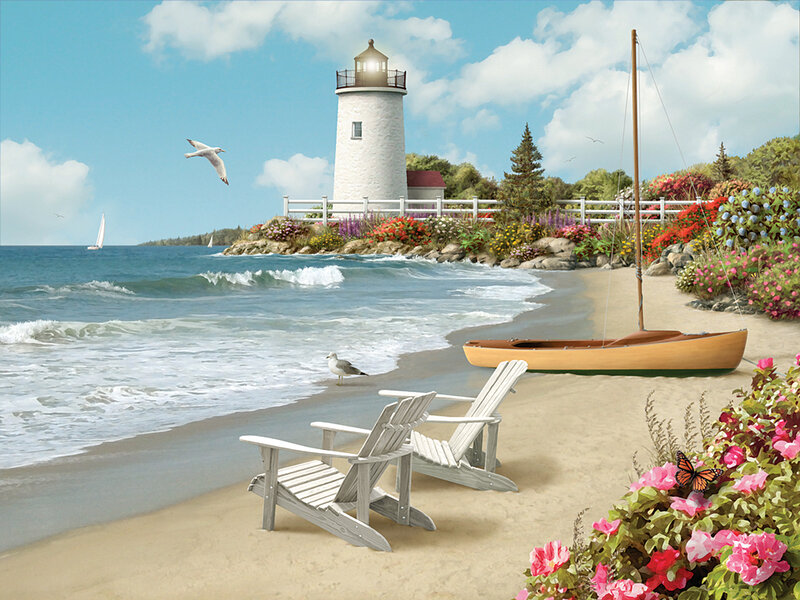 Lighthouse on Beach — Blue, Serene, Afternoon