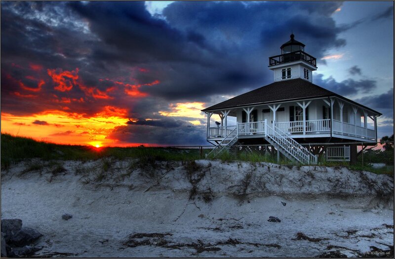 Lighthouse on Beach — Orange, Dramatic