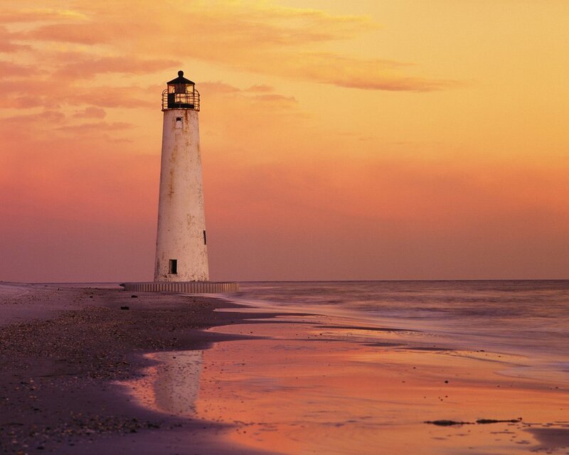Lighthouse on Beach — Orange, Serene